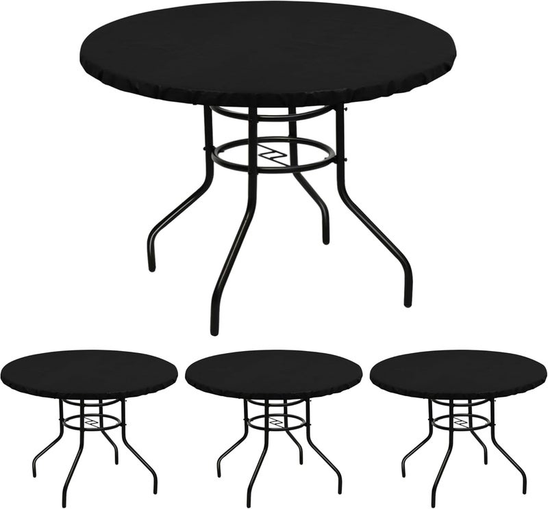 LUSHVIDA Round Waterproof Table Cover Elastic Vinyl Fitted Tablecloth Elastic Edged Plastic Table Cloth (Black, 4PCS Best for Up to 45"-56" Round) - Image 1